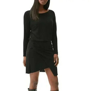 NWT Michael Stars Hally Ruched Side Faux Wrap Tahoe Jersey Dress in Black
